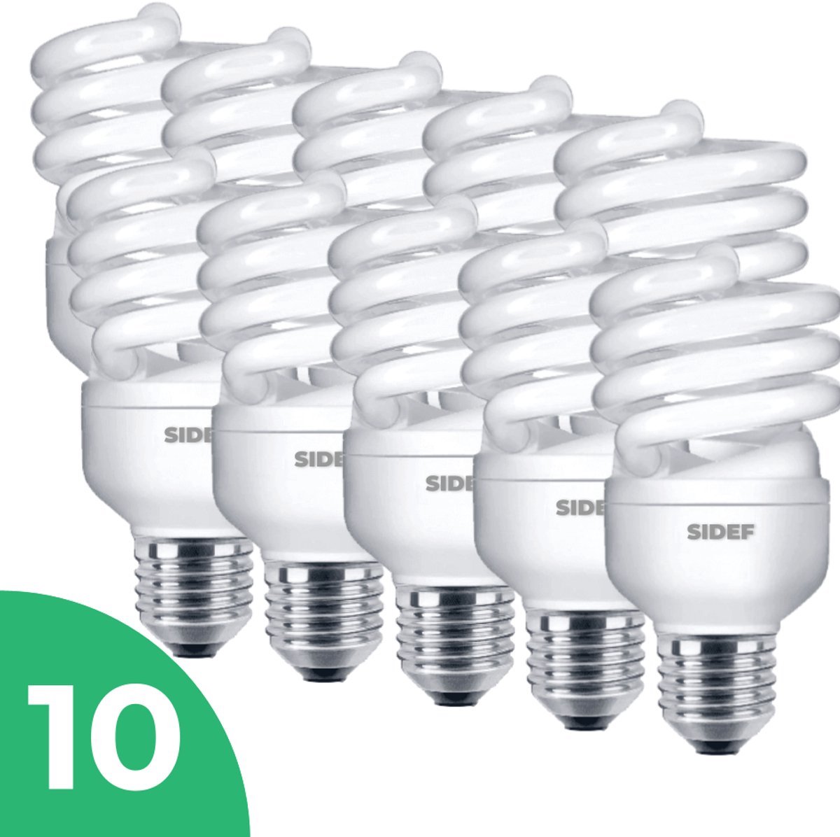 Sidef Spiraal Spaarlamp E27 - 15W - Daglicht (6500K) - 900 lm - 10 jaar - Niet Dimbaar - 10 stuks - Bespaar op energiekosten