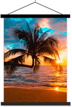 Porte-affiche avec affiche - Affiche scolaire - Palmier - Coucher de soleil - Horizon - Plage - Mer - Tropical - 120x160 cm - Lattes noires