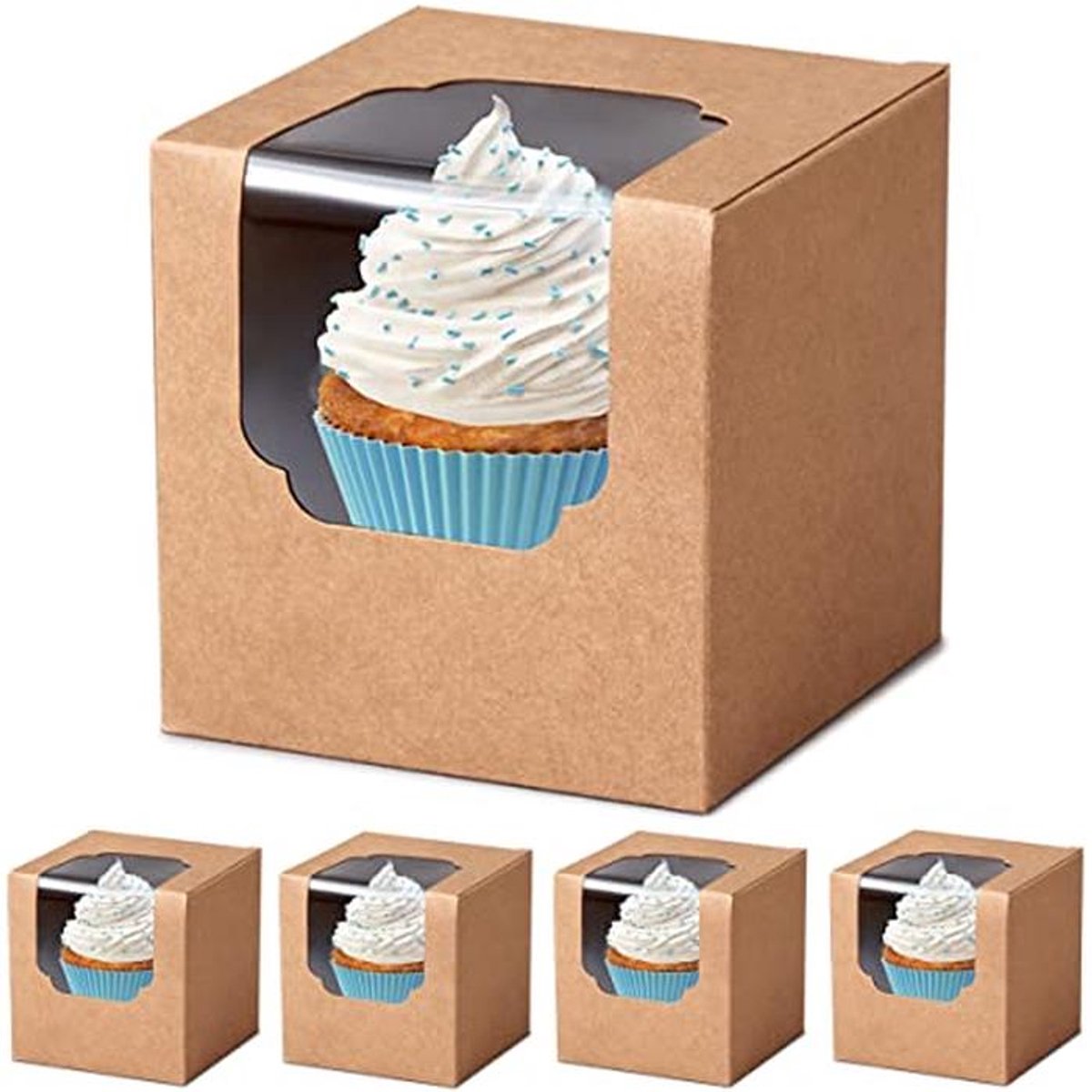60 Stuks Kartonnen Cupcake Houders met Venster - Ideaal voor Traktaties