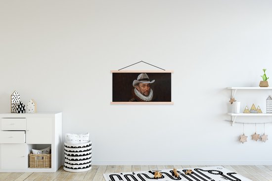 Porte-affiche avec affiche - Affiche scolaire - Guillaume d' Oranje - Chapeau - Peinture - 90x45 cm - Lattes vierges