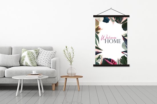 Porte-affiche avec affiche - Affiche scolaire - Proverbes - Citations - 'Welcome home' - Feuilles - 120x180 cm - Lattes noires