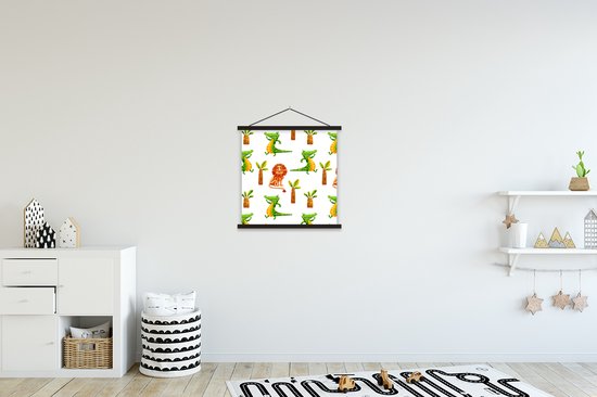 Porte-affiche avec affiche - Affiche scolaire - Jungle - Animaux - Palmiers - 40x40 cm - Lattes noires