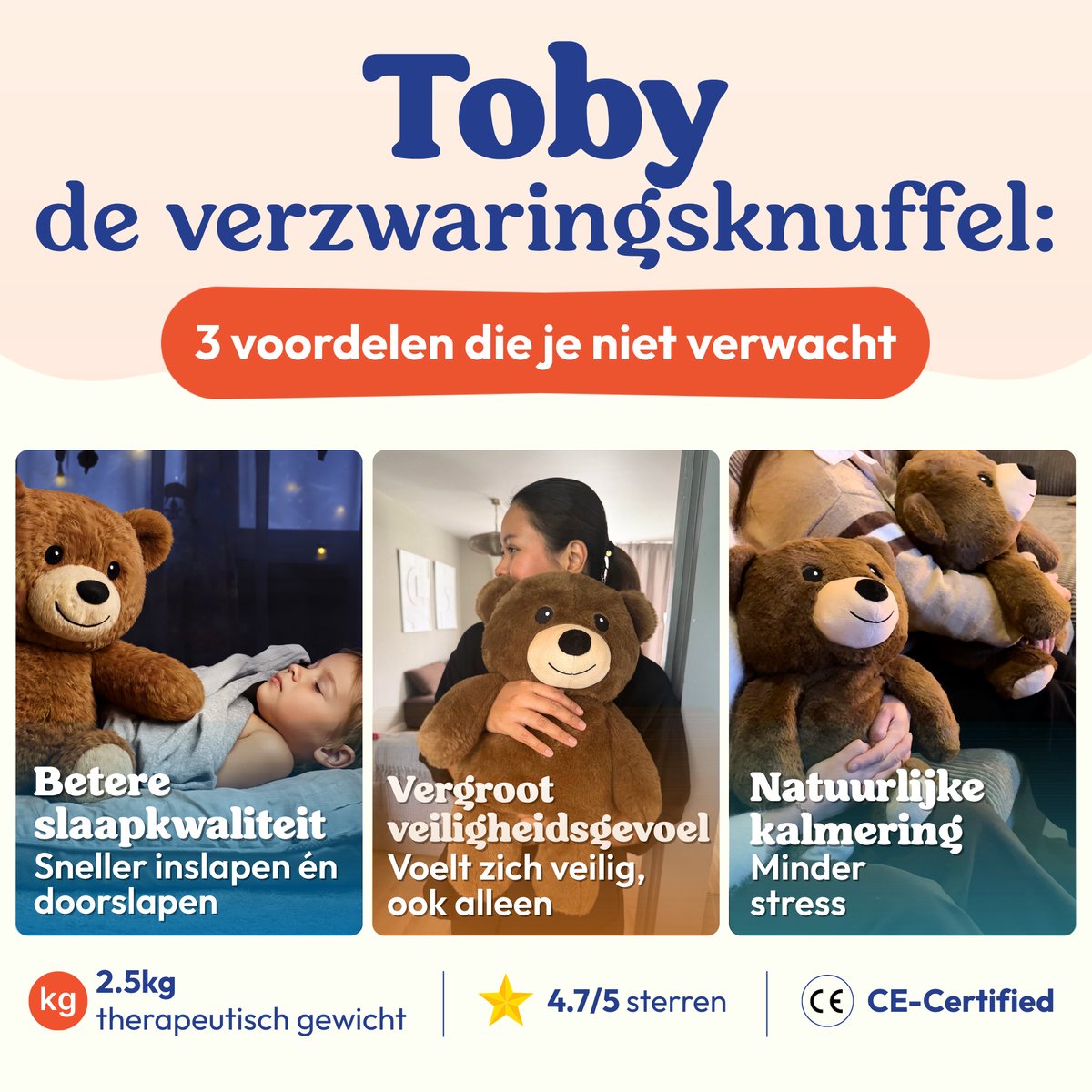 Being Together Verzwaringsknuffel Beer - Verzwaarde Knuffel 2,5kg voor Volwassenen en Kinderen - Therapeutische Beer Knuffel — afbeelding 5