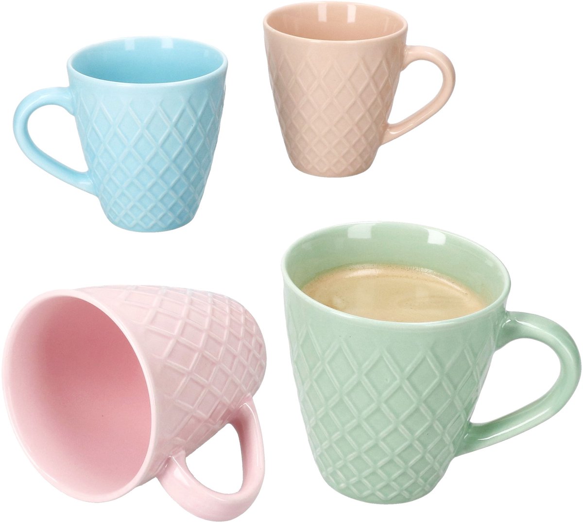 4-delig bekerenset Pastelli in roze, lichtblauw, groen & abrikoos – 78894