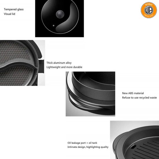 WizBay Premium Select® 4 in 1 Dual Aziatische Shabu HotPot - Afneembare Pan - Funcooking - 2 Bouillon Gedeelten - Grill - Gourmetten - Fondue - 6 tot 8 Personen - 2200W - Anti Aanbaklaag - 73 cm Lang — afbeelding 3