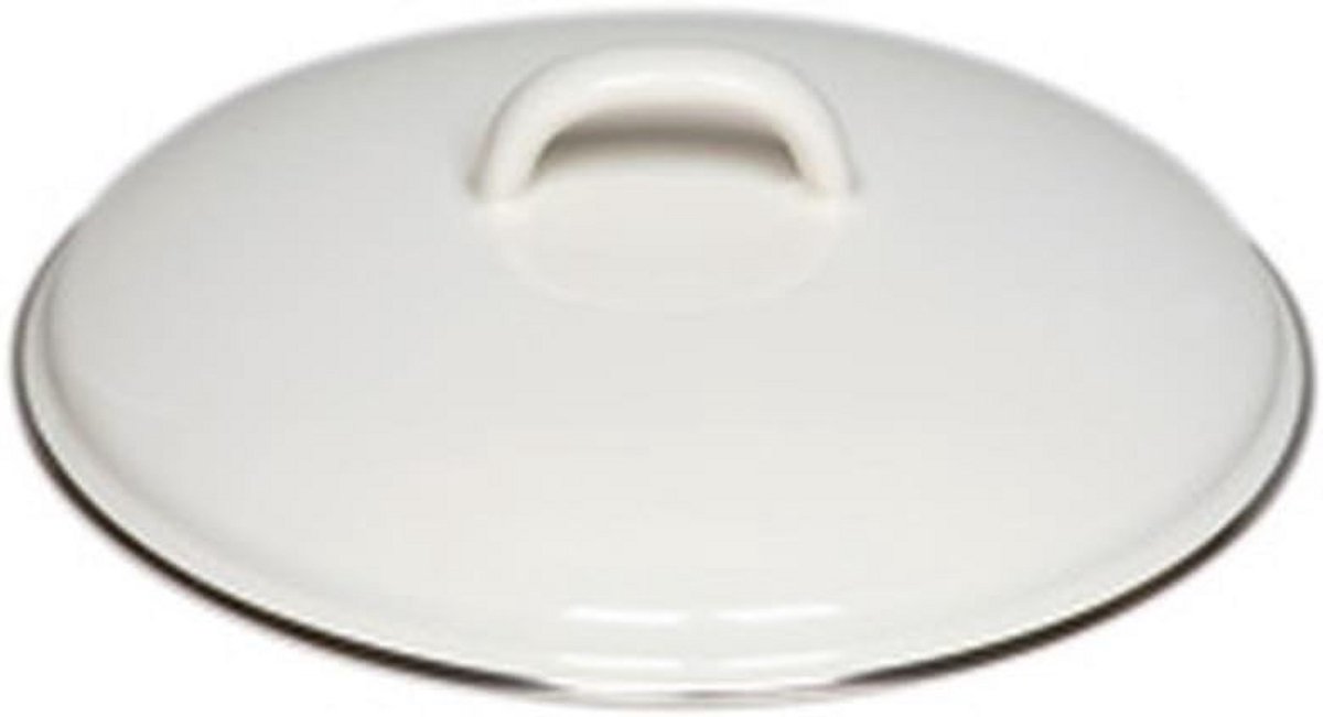 Emaille Deksel met Chromen Rand - Wit - 20 cm Diameter - Geschikt voor Inductie