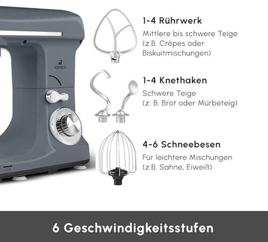 Voedselprocessor met 6-traps snelheidscontrole en 5,7L RVS kom, met dubbele kneedhaak, klopper en deeghaak, antislipstand, 1400 W van Kenwood — afbeelding 3