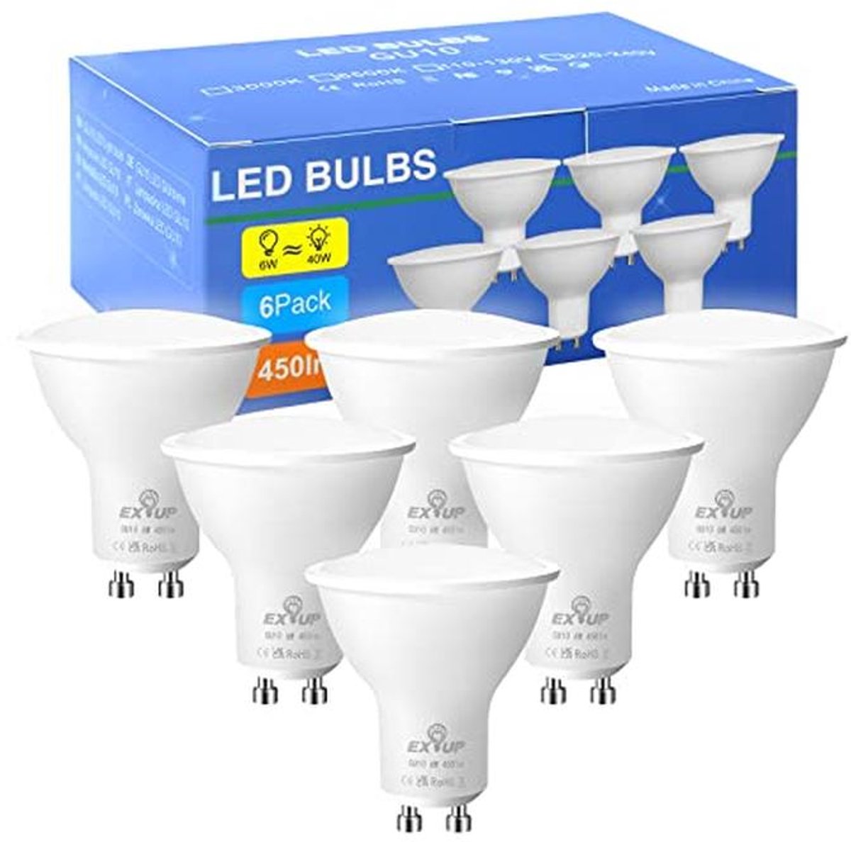 GU10 LED-lamp warm licht 6W 450lm energiezuinig 120-160 graden niet dimbaar 6 stuks