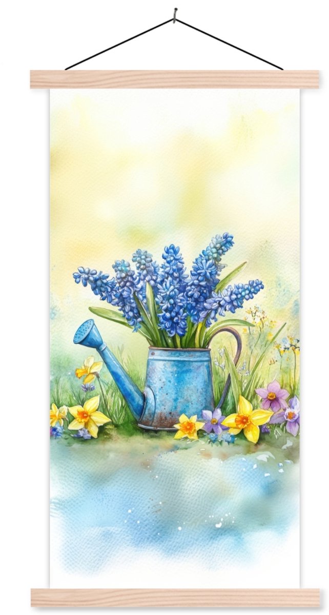 Posterhanger incl. Poster 90x180 cm - Schoolplaat - Gieter - Lavendel - Bloesems - Textiel