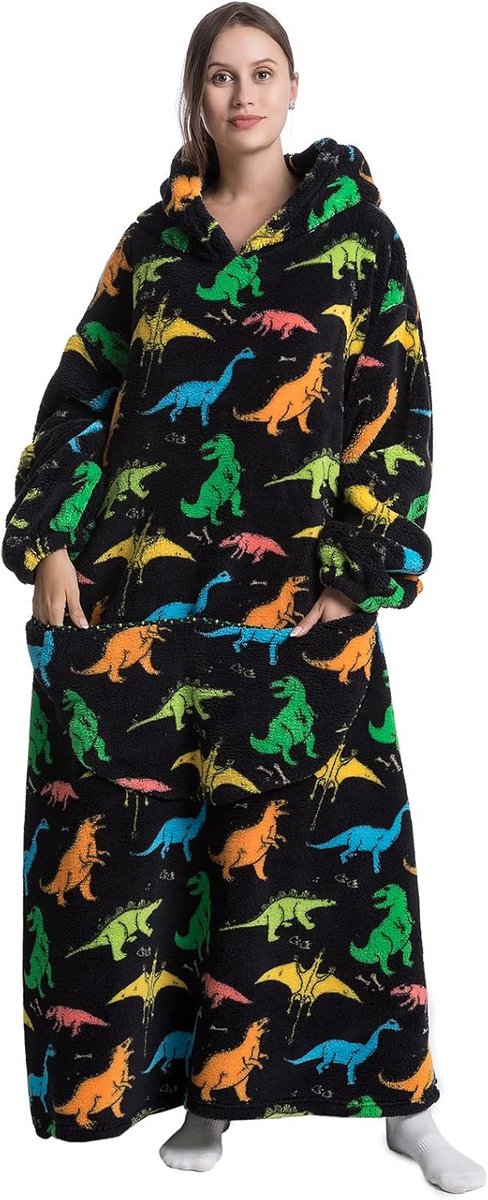 Extra lange draagbare hoodiedeken voor dames en heren – super warme en knusse deken met capuchon