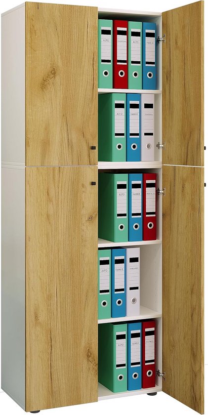 Rek met 5 niveaus in matte afwerking, archiefkast met 4 planken en 1