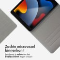 Gedetailleerde close-up van de zachte microvezel binnenkant van een grijze tablethoes.