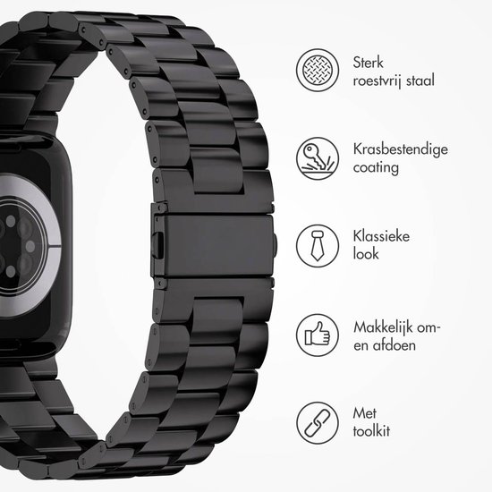 Stalen bandje - Geschikt voor Apple Watch 1, 2, 3, 4, 5, 6, 7, 8, 9, 10, 11, SE, Ultra (2 / 3) - 44/45/46/49 mm - Zwart
