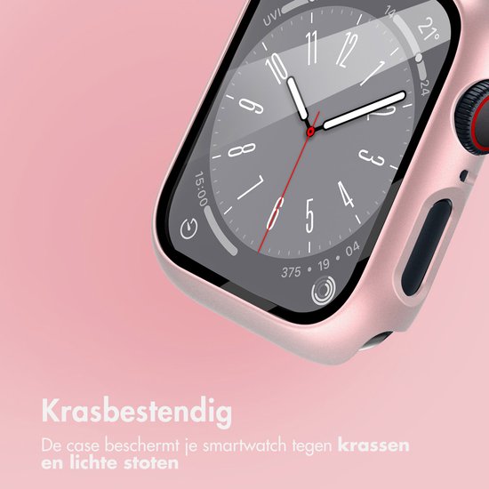 Rosegouden smartwatch case om een Apple Watch met krasbestendig scherm.