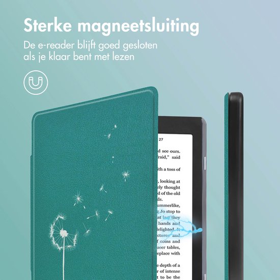 iMoshion Ereader Cover / Hoesje Geschikt voor Kobo Nia - iMoshion Design Sleepcover Bookcase zonder stand - / Green Dandelion van iMoshion — afbeelding 3