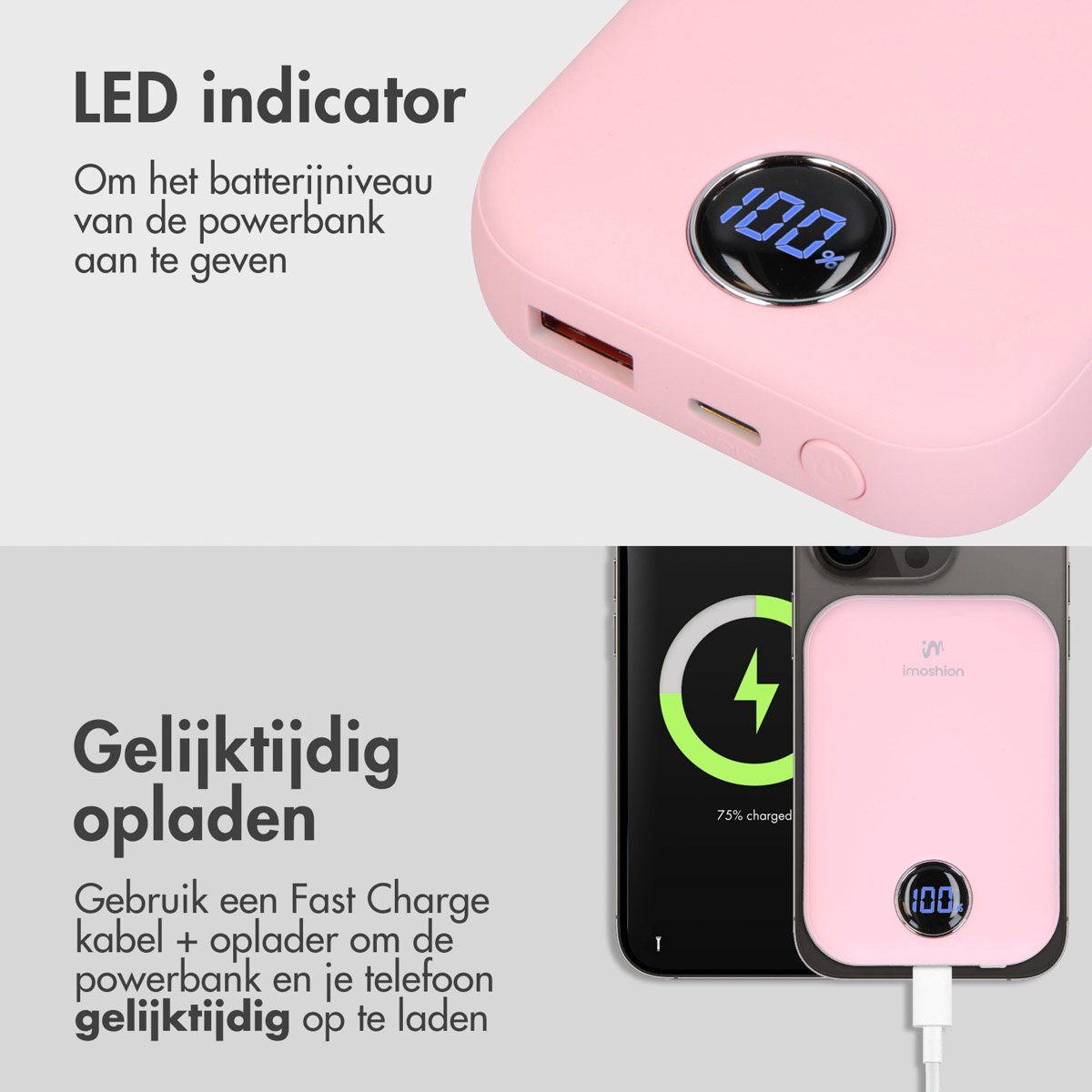imoshion Powerbank 10000 mAh Draadloos Lichtroze - afbeelding 3