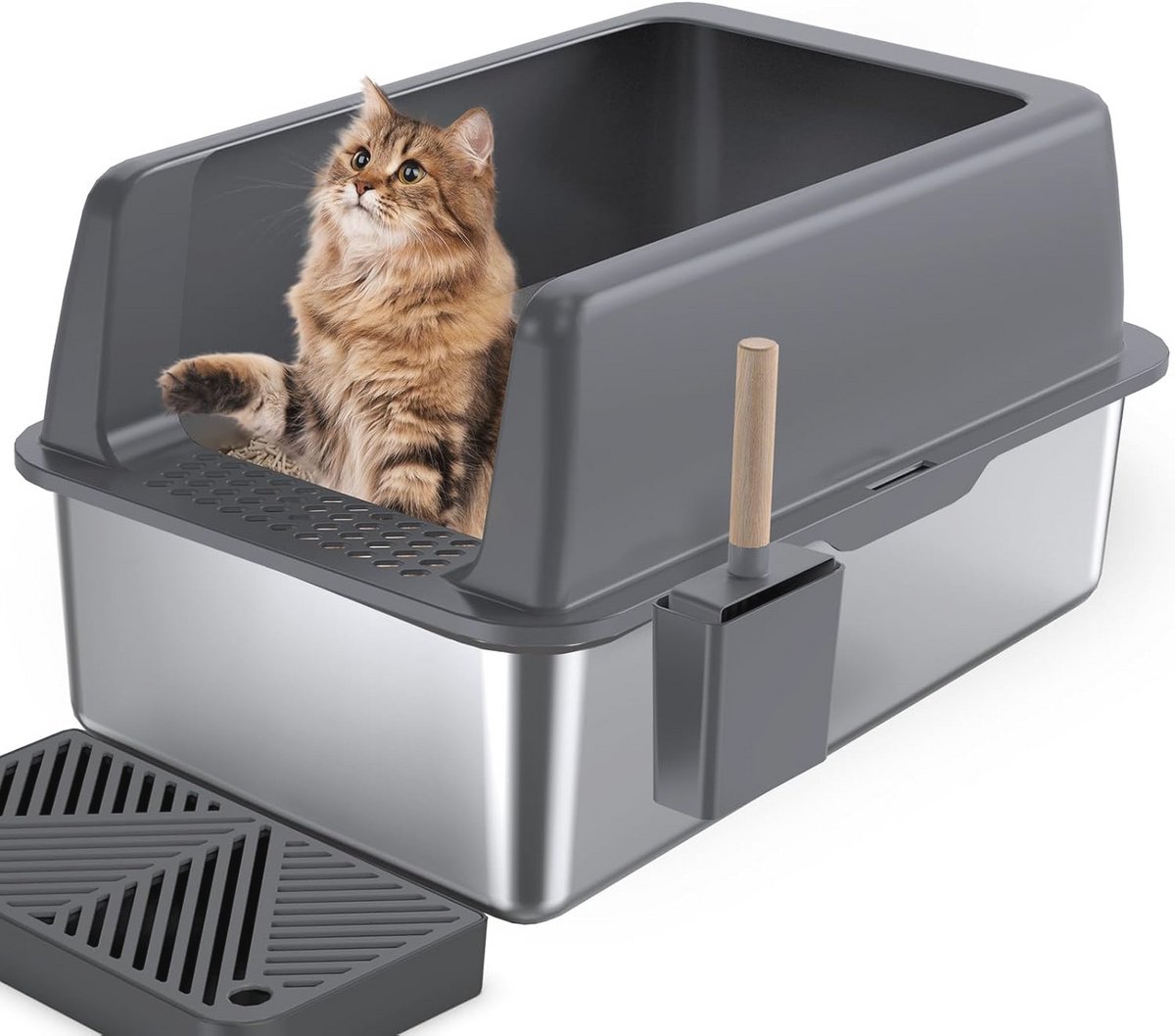 Stainless Steel Kattenbak met Pedal - Donkergrijs