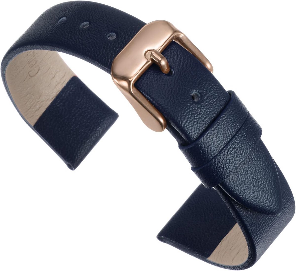 Leren Horlogeband 22mm Donkerblauw - Echt Leer Roestvrijstalen Gesp | Universele Reservearmband voor Heren Dames