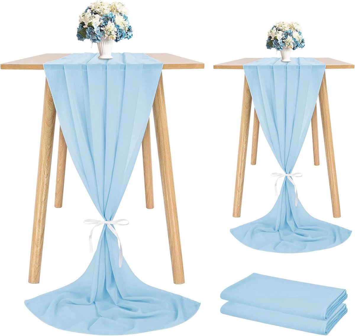 Stunq® Delicate Transparante Chiffon Tafellopers - Babyblauw, 28 x 120 Inch - Perfect voor Speciale Gelegenheden