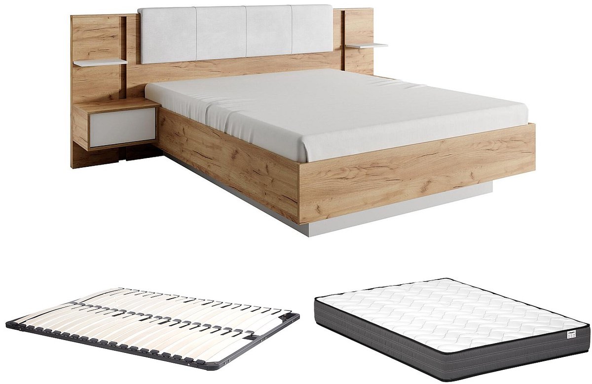 Vente-unique Bedframe fluweel natuurlijk licht, wit 160 x 200 cm