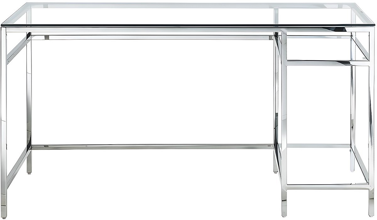 Vente-unique Bureau met 2 rekken - Gehard glas en staal - Zilverkleur - TIZIO - van Pascal Morabito