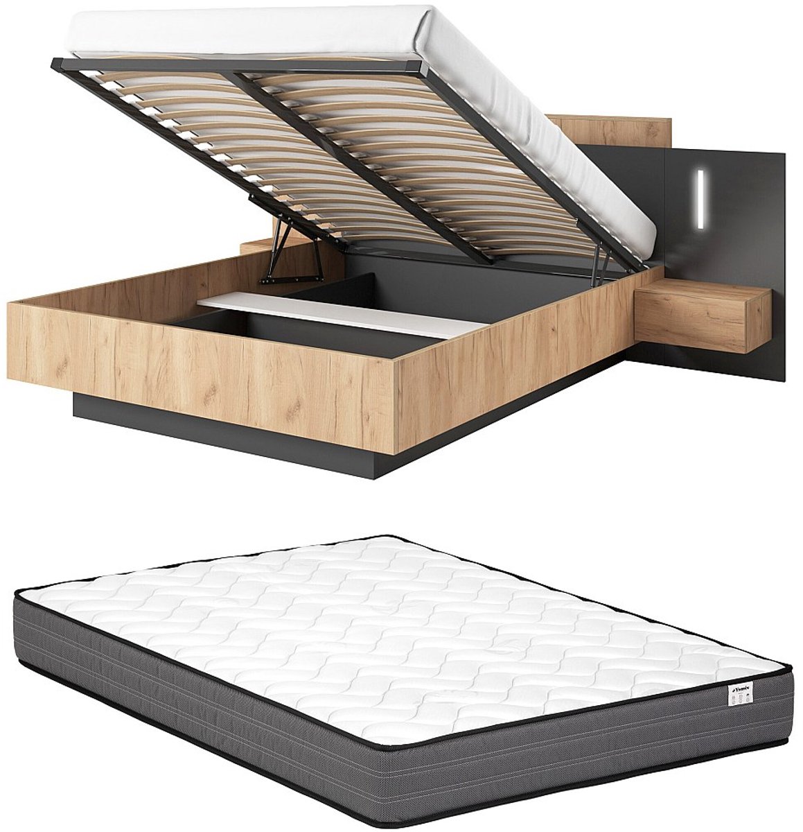 Vente-unique Bed met opbergruimte hout antracietgrijs 140 x