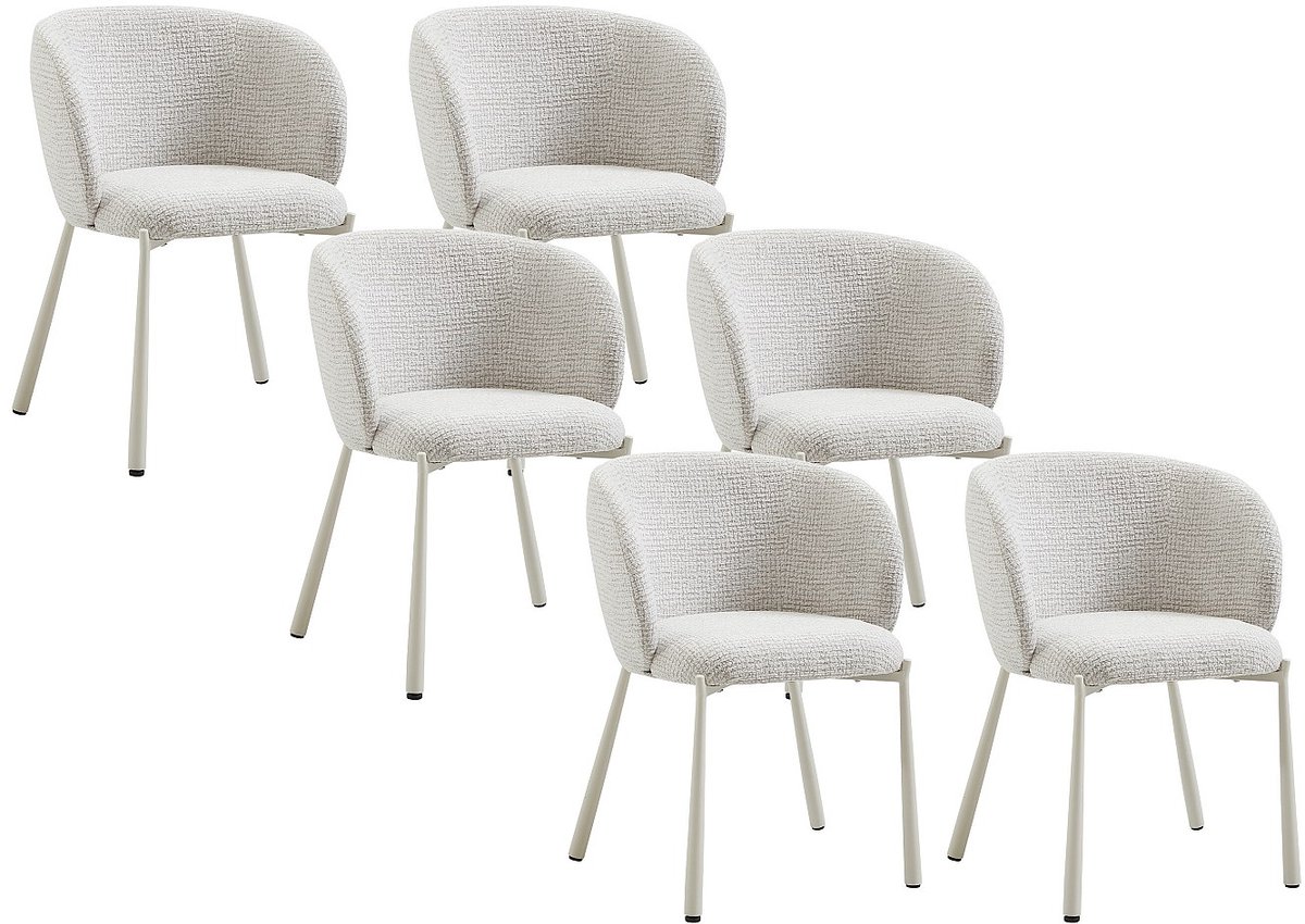 Vente-unique Set van 6 stoelen in tweedstof en metaal - Crème - SIJOLA