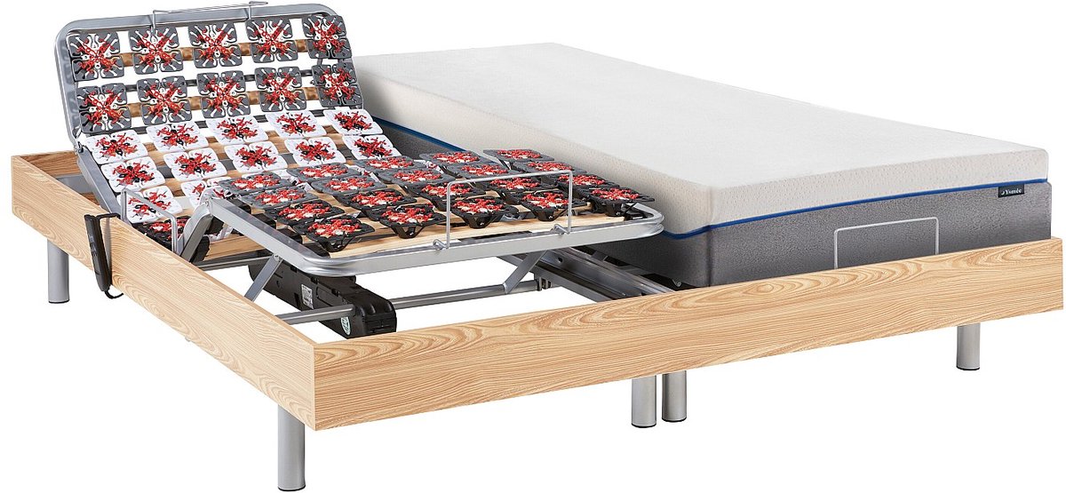 Vente-unique Bed met elektrische lattenbodem hout natuurlijk licht 2 x 80 x 200 cm