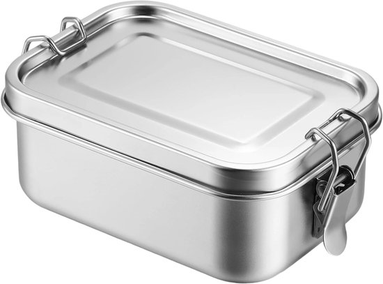 longziming 850ml RVS Broodtrommel - Waterdichte Lunchbox - Zonder verdelers - 16,5*12,1*6 cm - Zilver - Vaatwasserbestendig