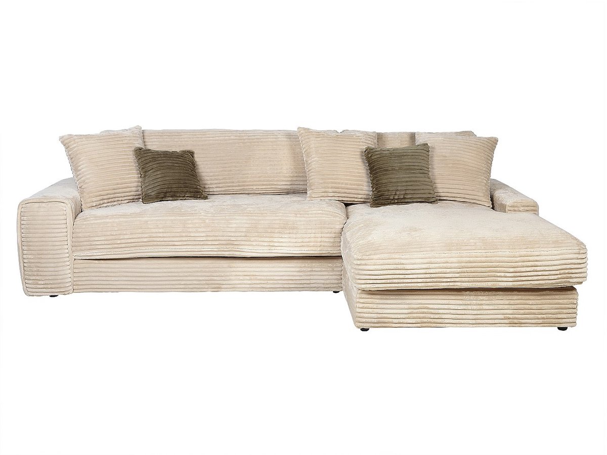 Vente-unique Zitbank met hoek rechts van beige ribfluweel met brede ribbels CALAZO van Pascal Morabito