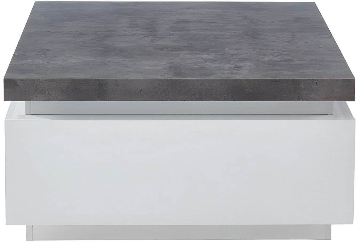 Vente-unique Salontafel HALO II - 2 lades - Gelakt MDF - Met ledverlichting - Wit en beton Grijs, Wit