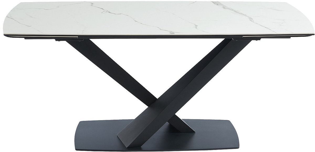 Vente-unique Verlengbare eettafel 6 tot 10 personen van keramiek en metaal - Wit en zwart marmereffect - MALATA