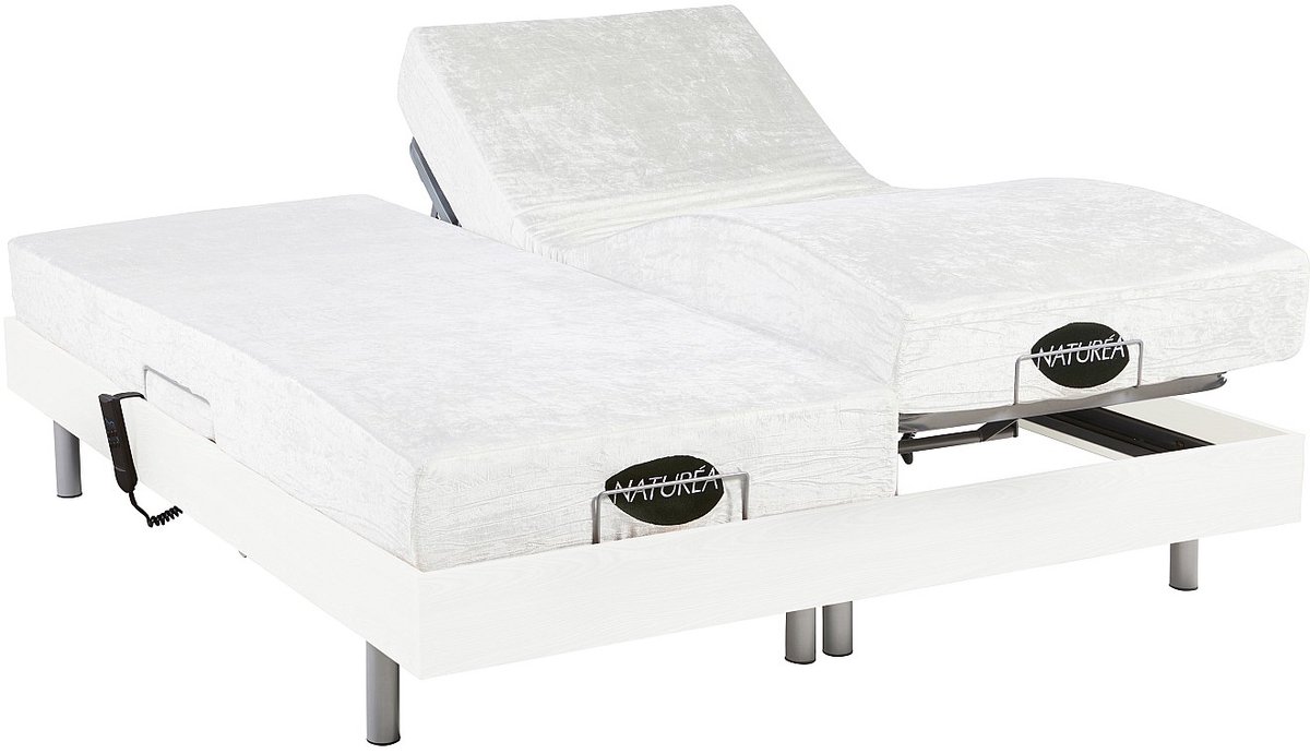 Vente-unique Bed met elektrische lattenbodem hout wit 2 x 80 x 200 cm