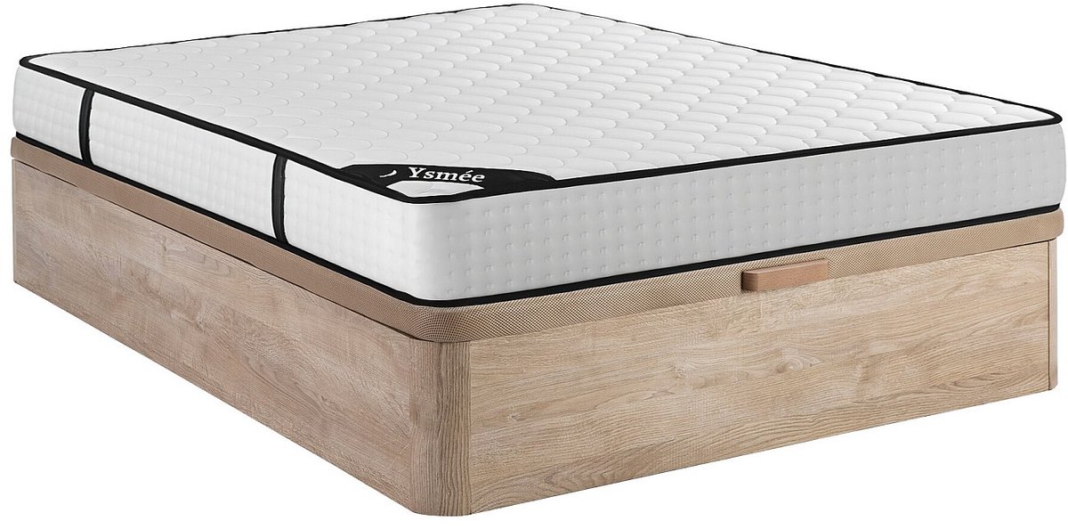 Vente-unique Set 160 x 200 cm bedbodem met opbergruimte, kleur licht naturel + pocketveringmatras 7 zones en traagschuim dikte 22cm - LUREAN van YSMÉE