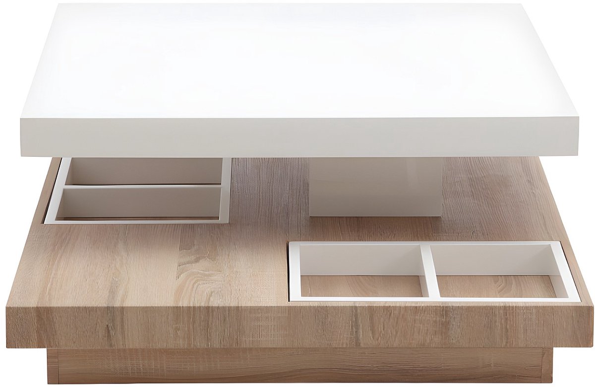 Vente-unique Salontafel FAUSTO II - Draaiblad - Wit gelakt MDF en eiken Natuurlijk licht, Wit