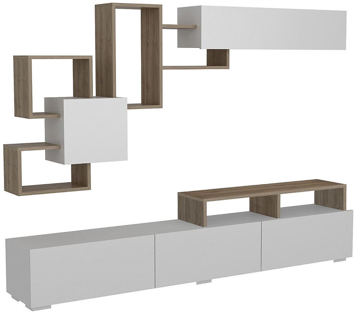 Vente-unique Tv-wandmeubel met opbergruimte - Naturelkleur en wit - TALOLI Natuurlijk licht, Wit