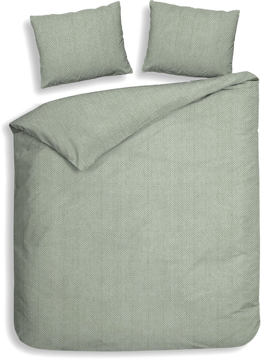 Heckettlane Dekbedovertrek Spina - Effen Bedlinnen - 200x200-220 cm - Tweepersoons - Groen - Dekbedovertrek van 100% Katoen-Flanel Laurel Green