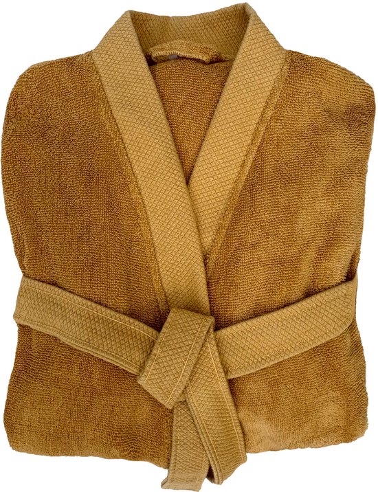 Heckettlane Badjas Katoen Premium - Ochre Yellow - Maat M - Badjas 100% Katoen - Badjas / Kamerjas Dames - Badjas / Kamerjas Heren