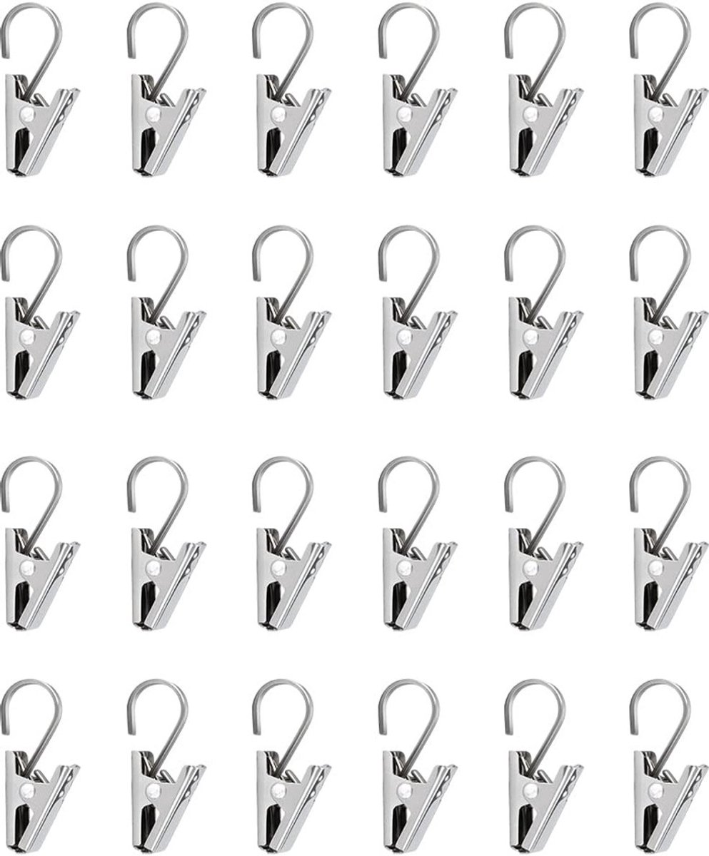 Stunq® Set van 24 Roestvrij Stalen Gordijnklemmen met Haken voor Diverse Toepassingen
