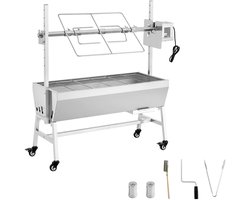 Rotisserie Grill, 38 W Buiten BBQ Spit Roaster voor Varken & Lam, Koolstof Roaster Met 60 kg Draagvermogen, 7 Niveaus Instelbare Hoogte, RVS Elektrische Grill Set Met Wielen voor Kamperen en Buiten Gebruik