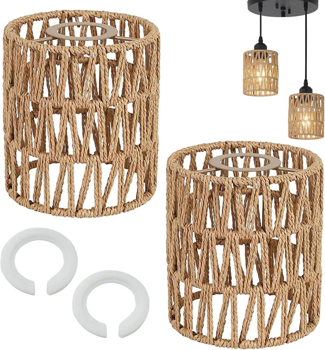 Stunq® Handgeplooid Rattan Lampenkappen Set – 2 Stuks voor Diverse Interieurstijlen