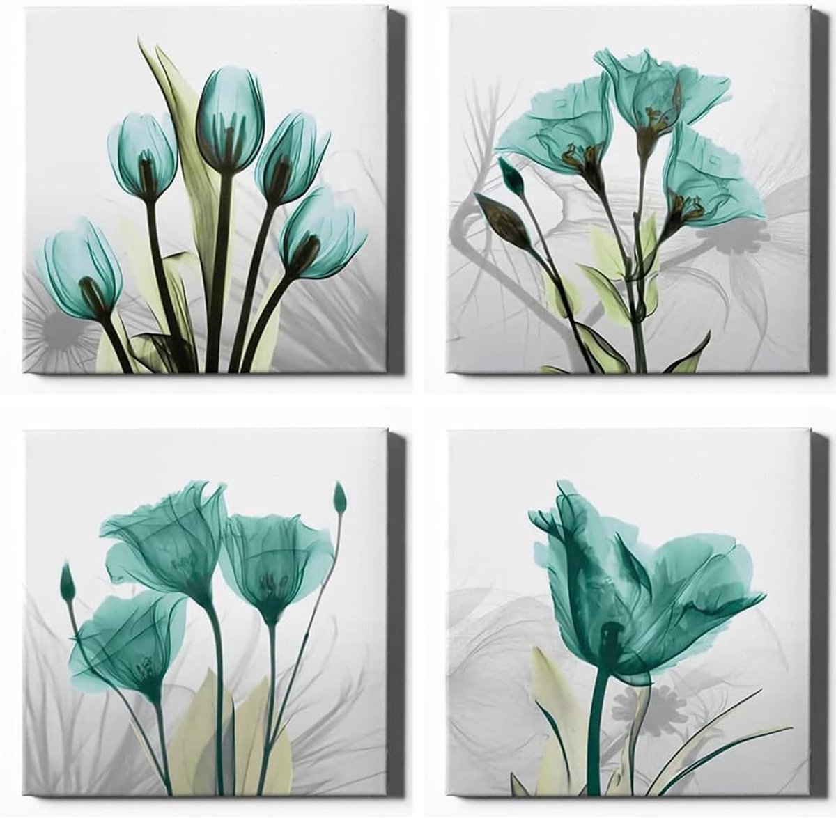 Stunq® Set van Vier Canvas Schilderijen met Houten Lijsten - Abstracte Kunst voor Interieur Decoratie