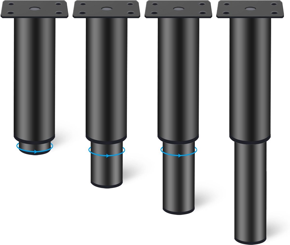 Stunq® 4 Stuks Verstelbare Meubelpoten, Metaal, Zwart - 180-320mm