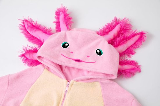 KIMU Onesie Axolotl Pak - Maat 152-158 - Salamander Vis Kostuum Roze Pak - Water Monster Jumpsuit Kinderen Pyjama Huispak Jongen Meisje Kerstkado Kerst Kado