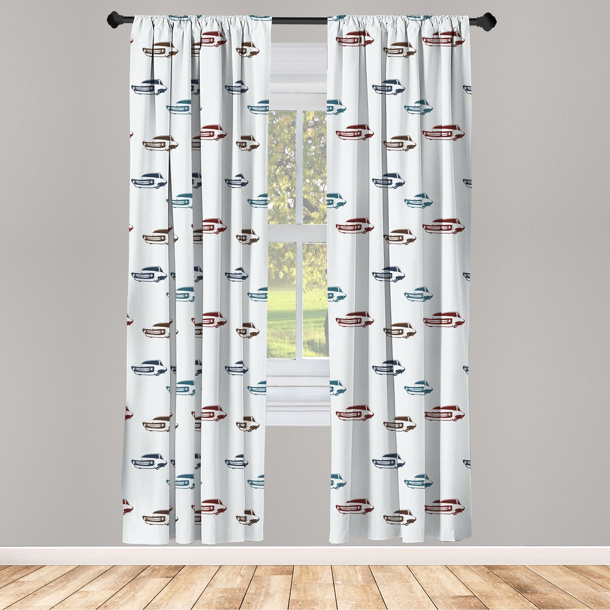 ABAKUHAUS Autogordijnen – 2-panelen 75x245 cm – Blauw/Bruin/Burgund