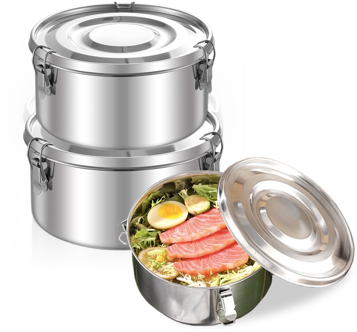 Unyqoos® Set van drie roestvrijstalen lunchboxen met deksel en draagtas