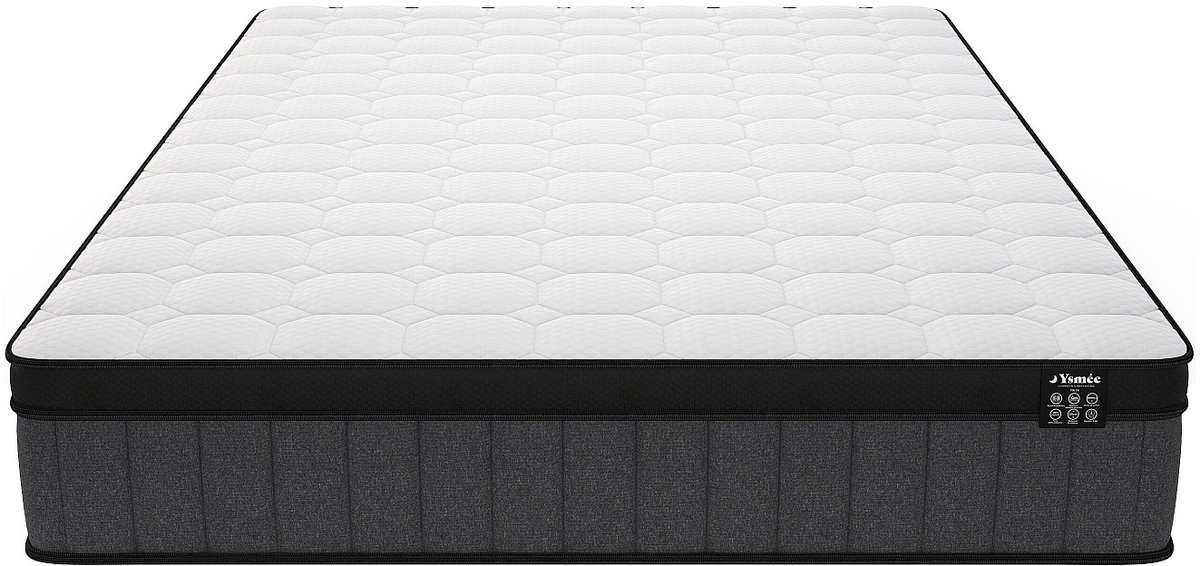 Vente-unique Matras 200 x 200 cm hybride pocketveren 7 zones en gelfoam met vormgeheugen dikte 25cm - TOLCA van YSMÉE L 200 cm x H 25 cm x D 200 cm Wit