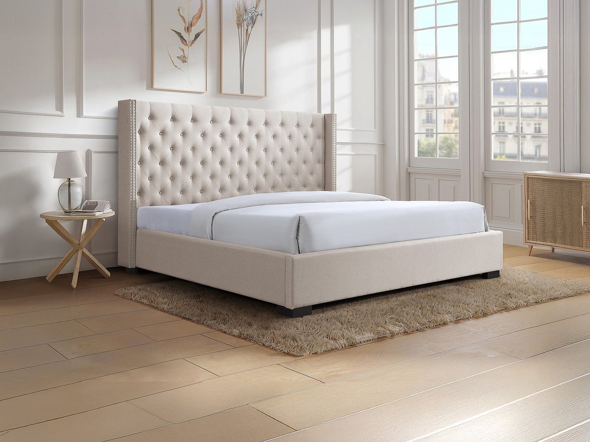 Vente-unique Bedframe stof beige 200 x 200 cm MASSIMO