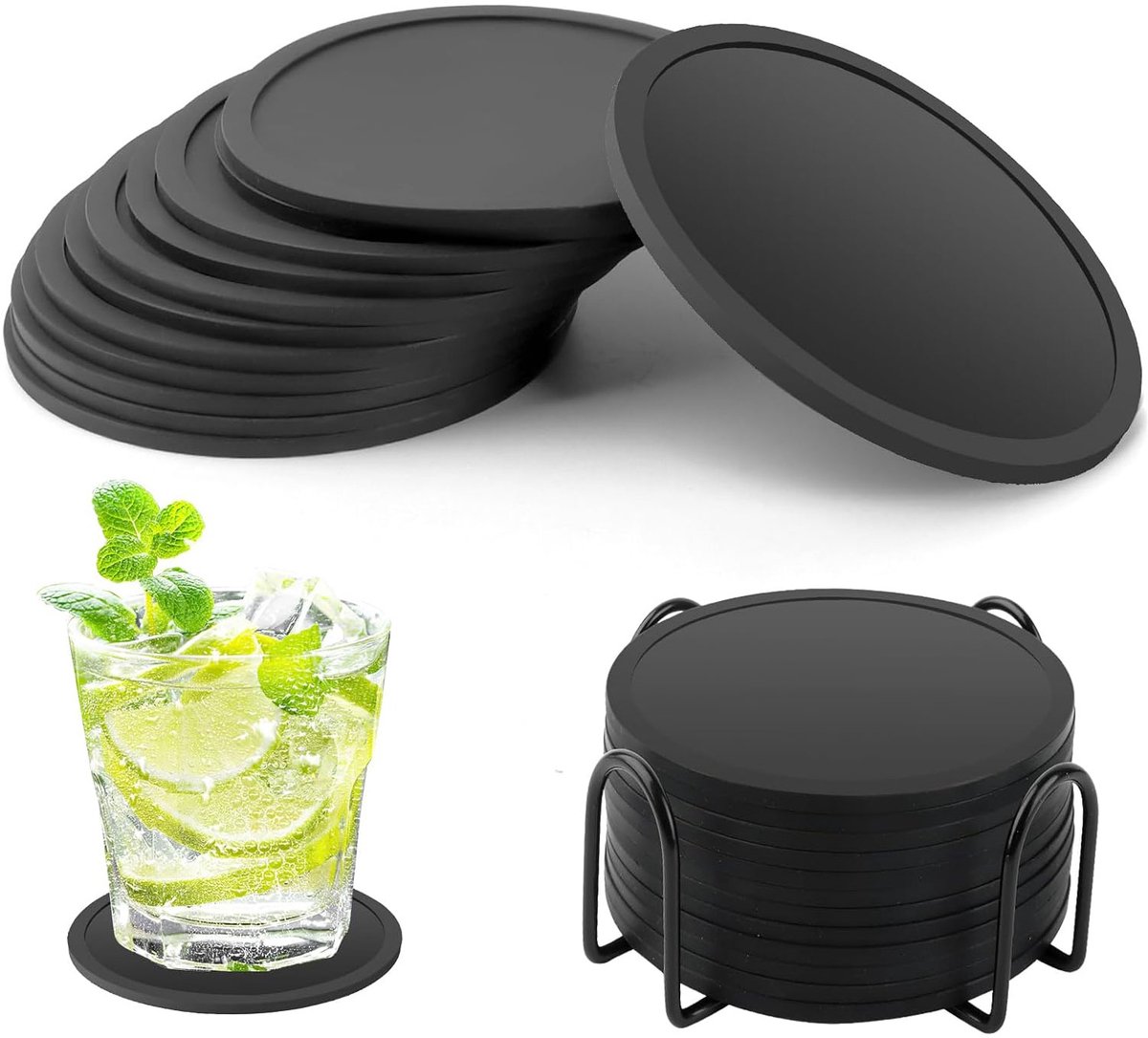 OKWISH Onderzetters - Kopjes Onderzetter Set Met Hittebestendige En Antislip Eigenschappen, Tafelaccessoires Voor Thuisgebruik, Siliconen, Zwart