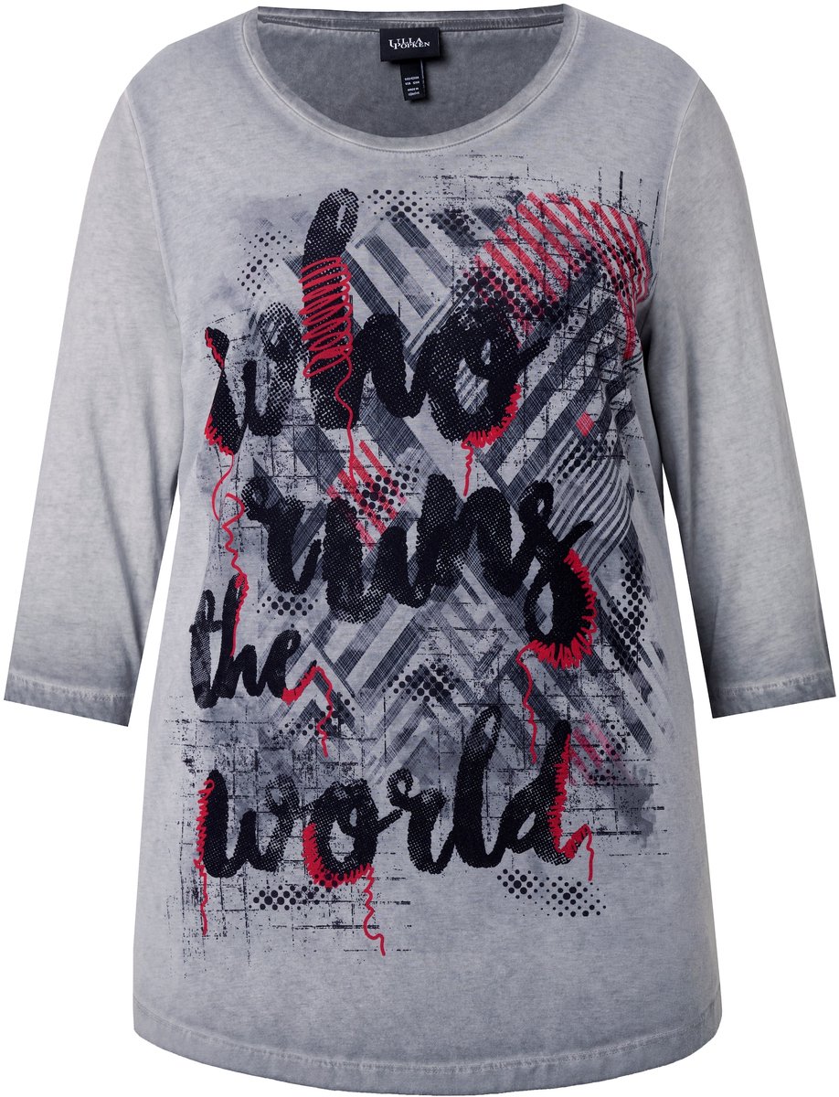 Angel of Style - Dames - T-shirt print op de voorkant 3/4-mouwen - Grijs melange - Maat 42